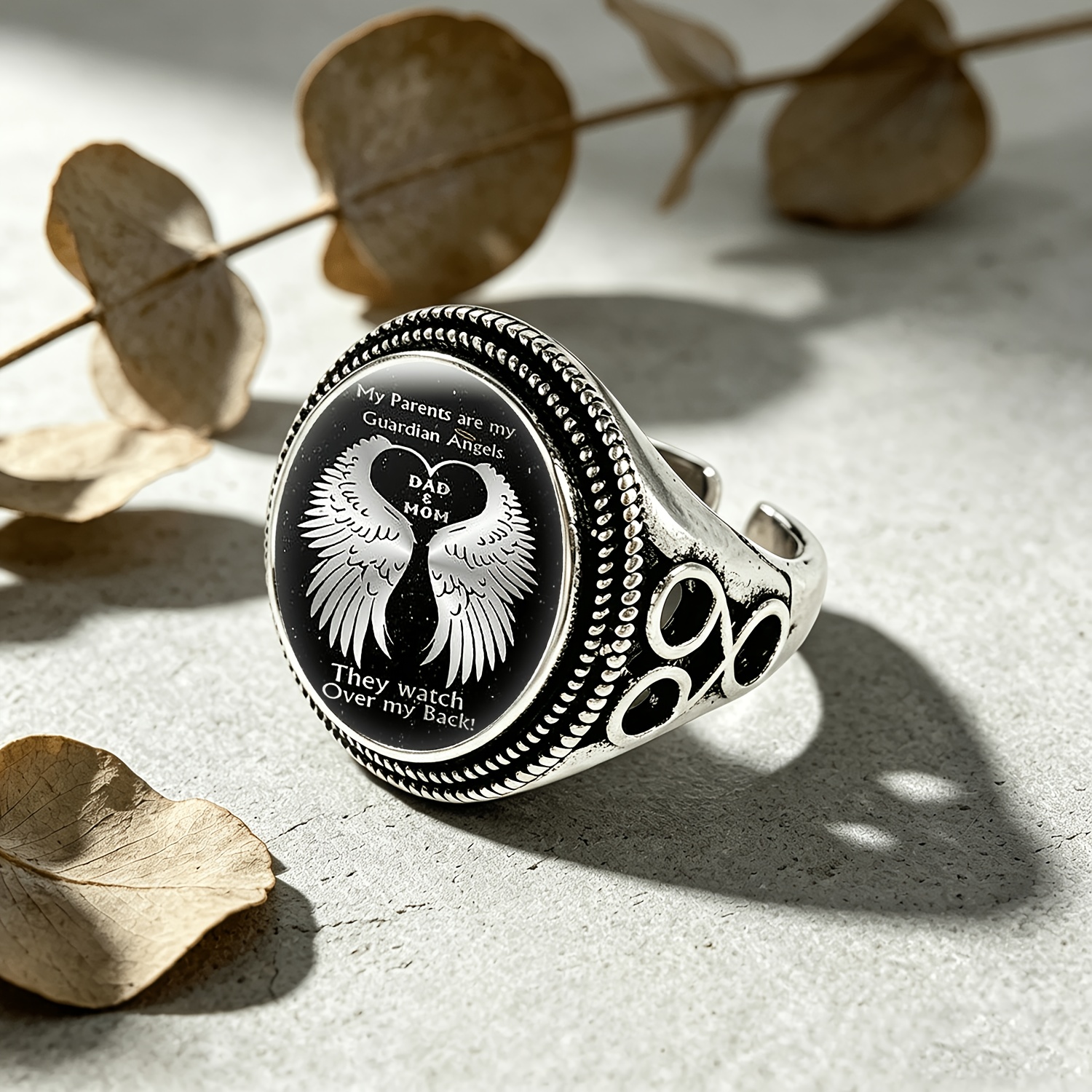 Classic Black Side Hollow Carved Adjustable Open Ring